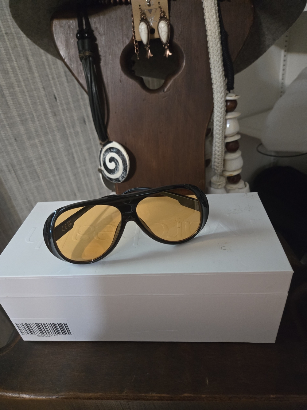 NWOB  Black Frame Aviator Amber Lens Sunglasses